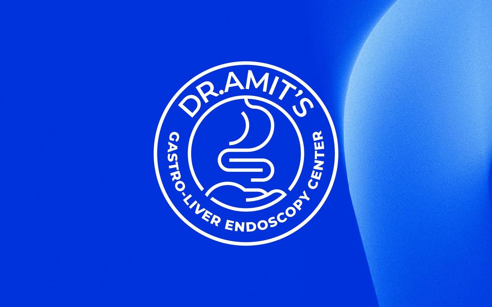 Circular Dr. Amit’s Gastro-Liver Endoscopy Center logo in white on royal blue