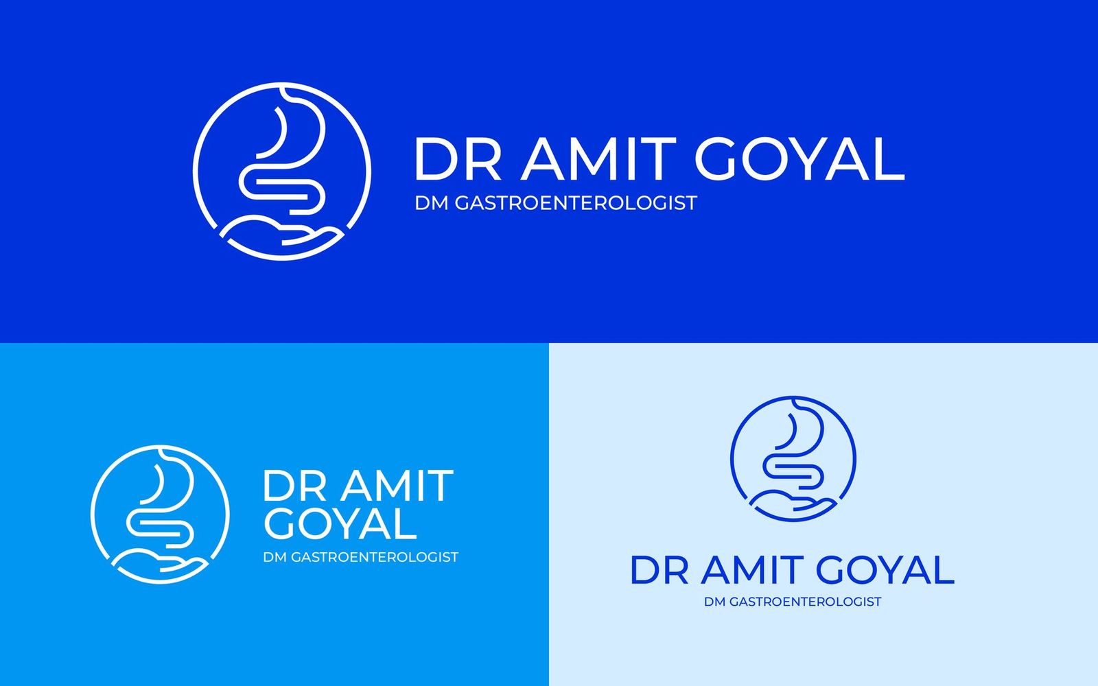 Logo lockups on royal blue, sky blue and soft blue