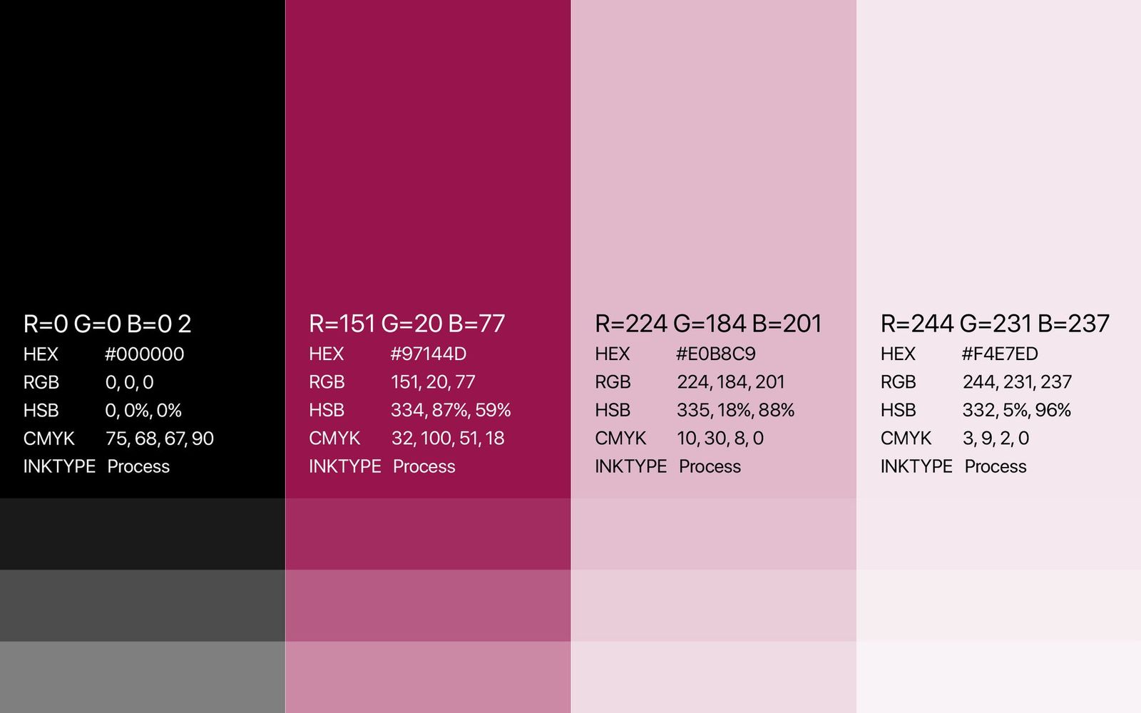 Colour palette: black, burgundy, pink and blush