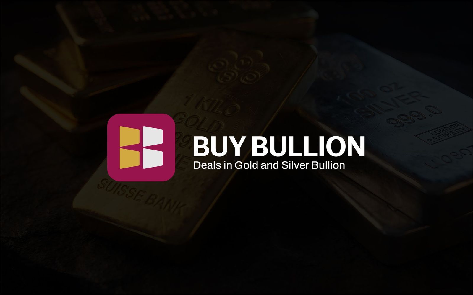 Buy Bullion logo over gold and silver bars