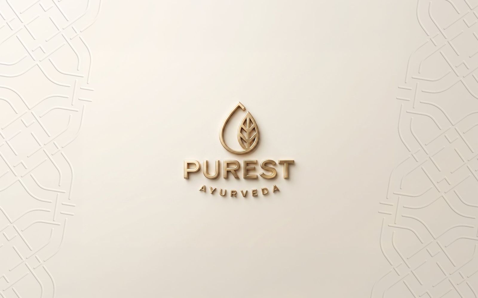 Purest Ayurveda logo in gold on embossed cream paper