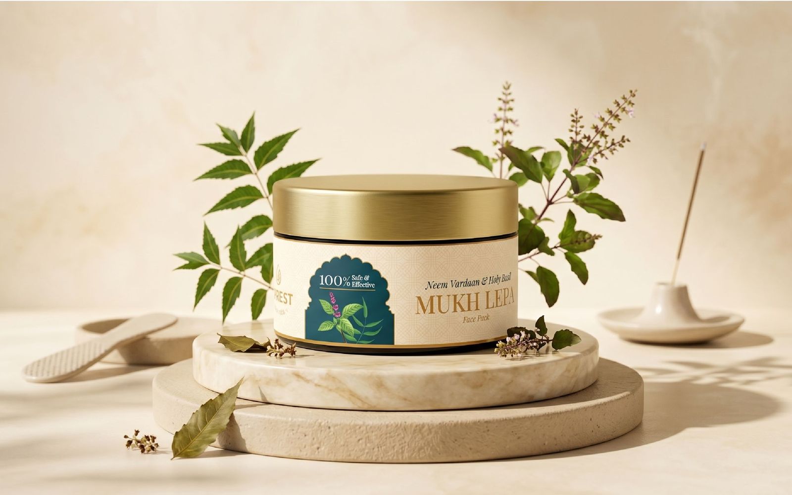 Mukh Lepa face pack jar with neem and holy basil